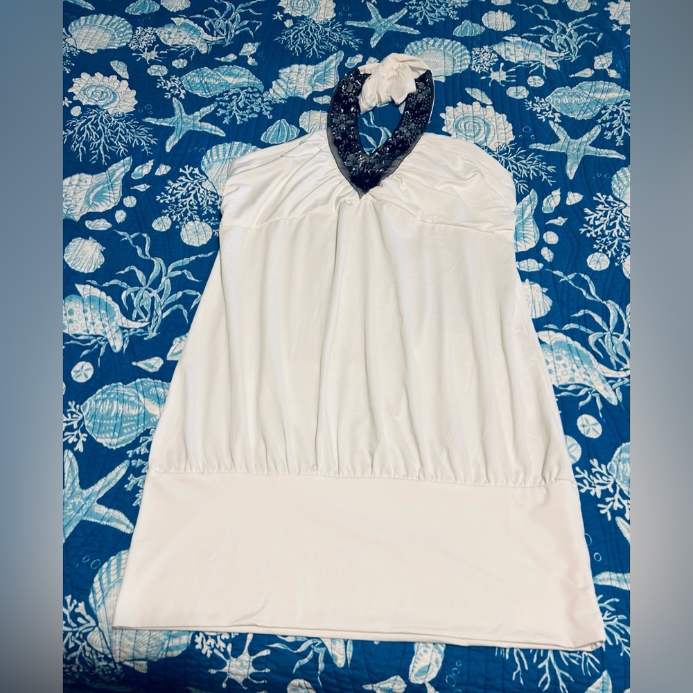 BNWT White with black jewels halter top Size Lg